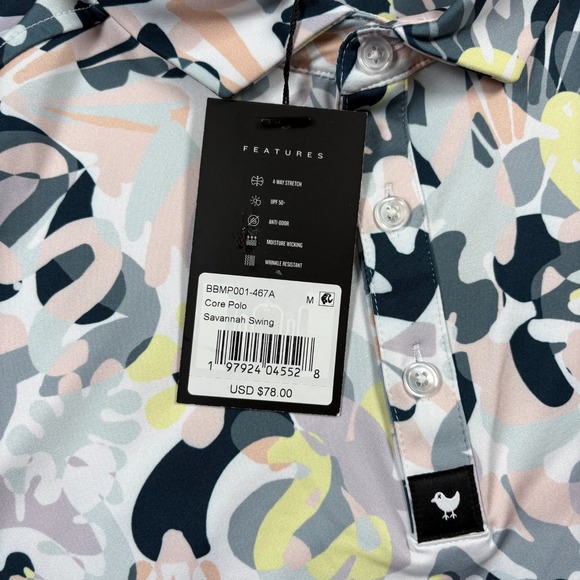 Bad Birdie Savannah Swing Core Polo Shirt Men M Multicolor Abstract Floral Print - Picture 4 of 6